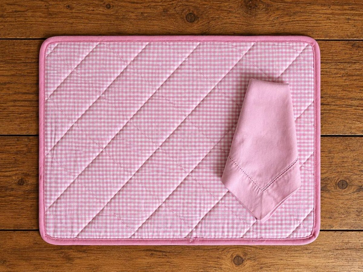 Jogo americano rosa matelassê com guardanapo combinando